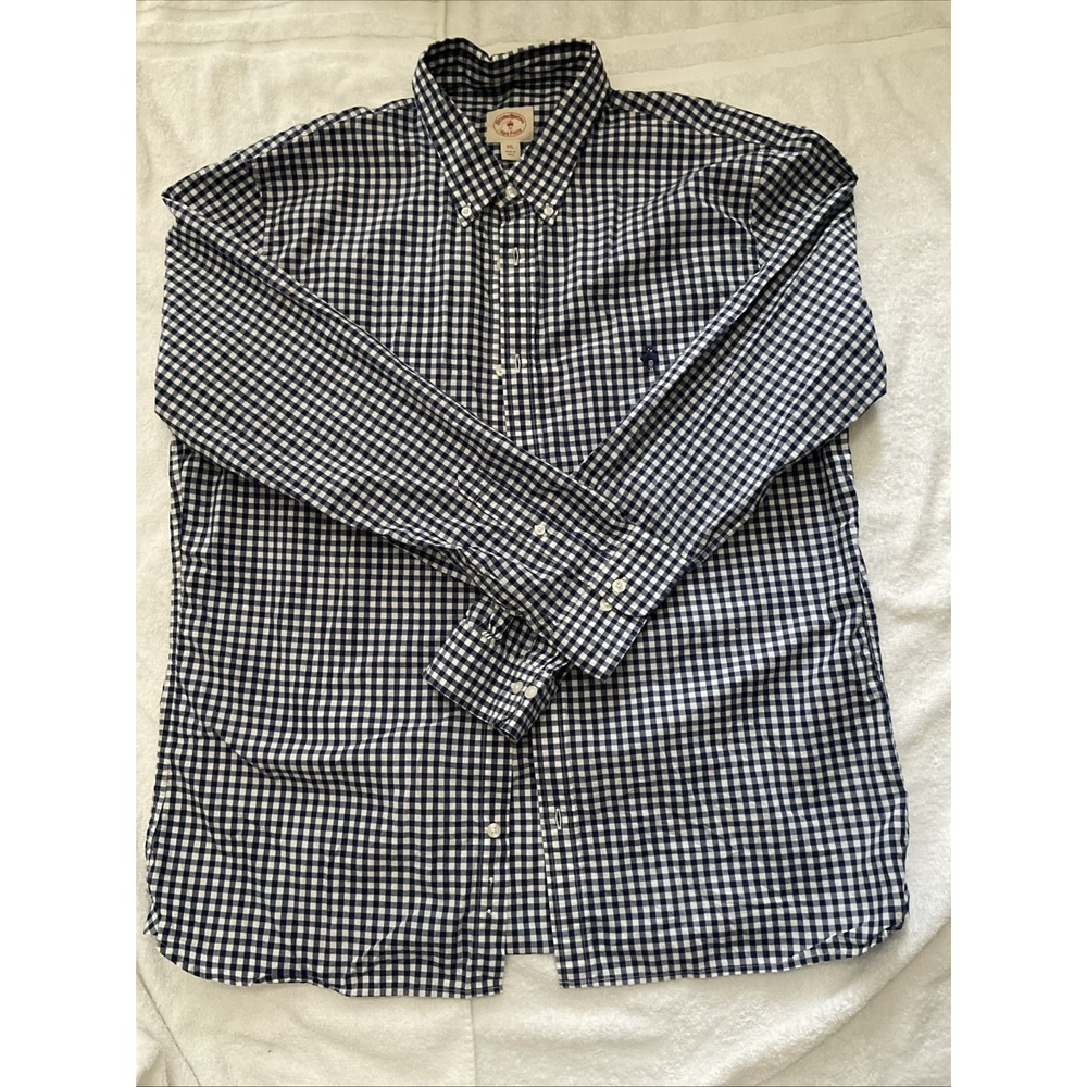 Brooks Brothers Red Fleece Blue Gingham Button Down Shirt Long Sleeve Mens XL
